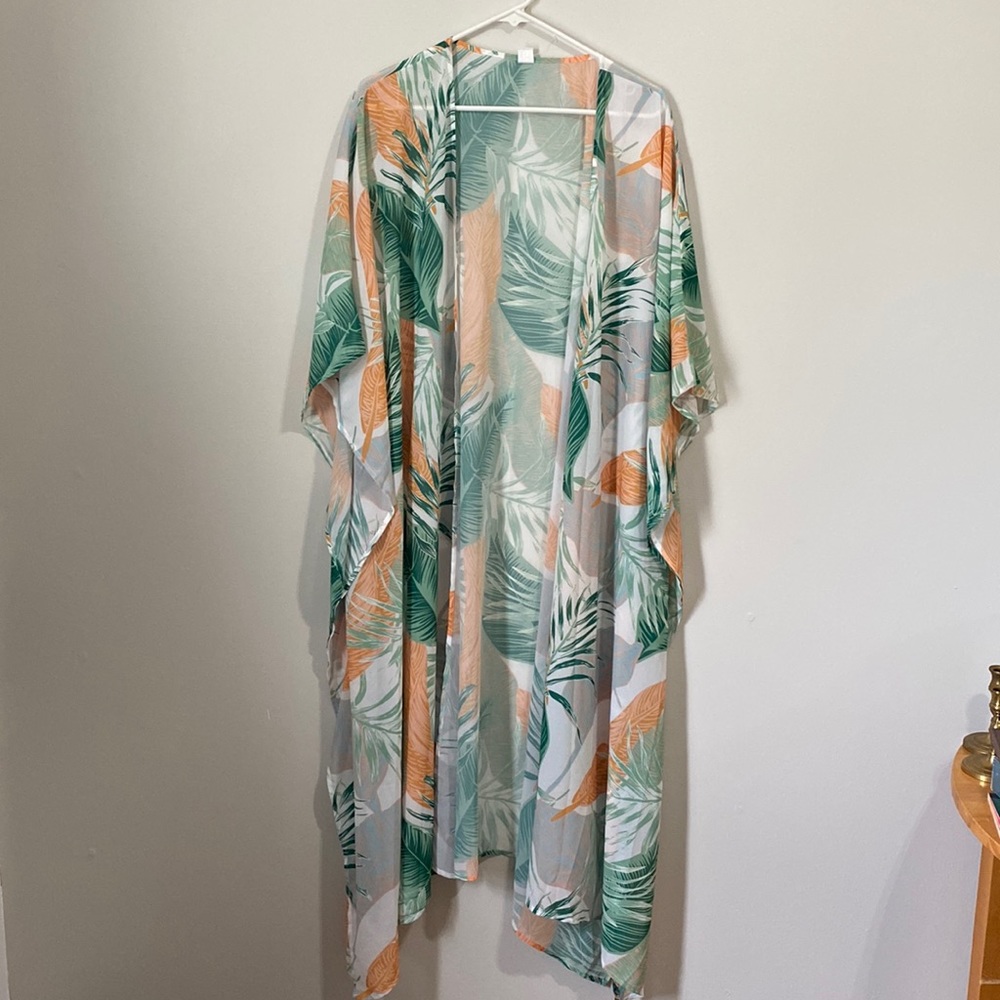 Tropical leaves bathing suit cover up